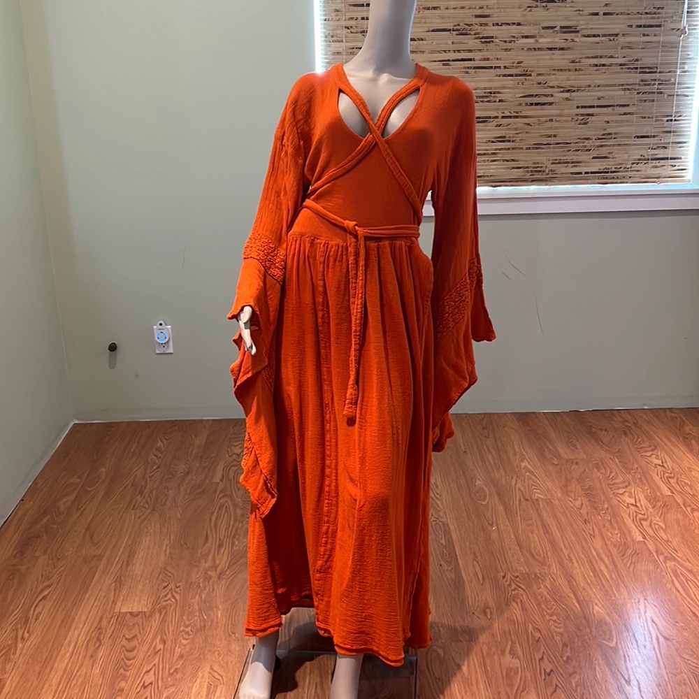 Jen's Pirate Booty Cotton Gauze Orange Maxi Dress  Coverup Size M/L